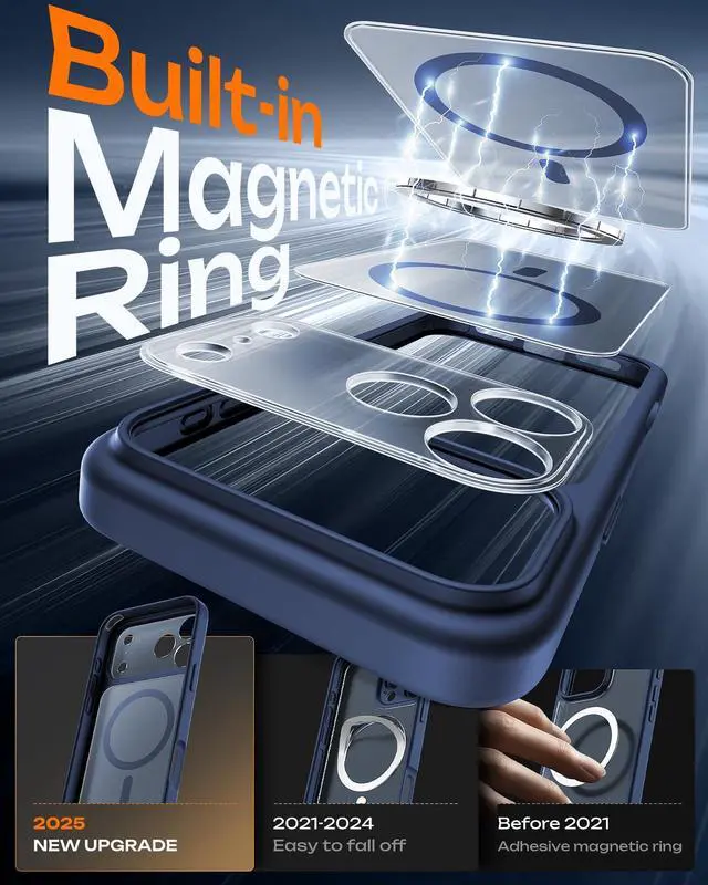 Alt view image 11 of 14 - for 17 Pro Max Case, Built-in Magnetic Ring, Compatible with Magsafe, Translucent Matte Phone Case for 17 ProMax 6.9 inch (Dark Blue)