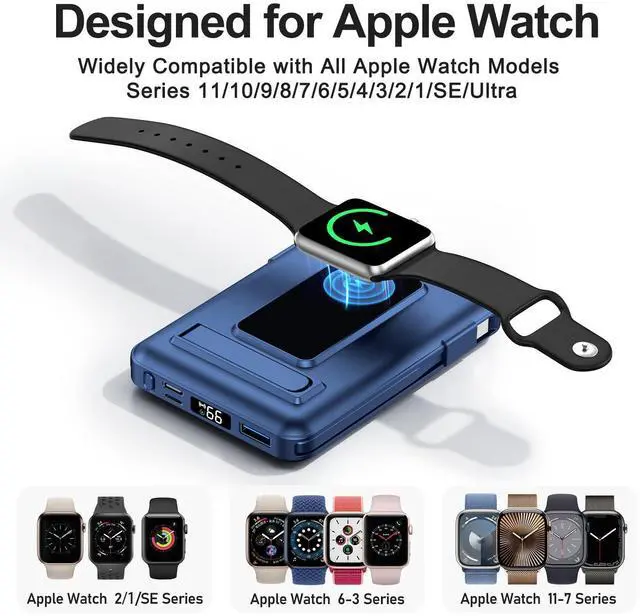 Alt view image 12 of 14 - for Magsafe Battery Pack, 10000mAh Power Bank for iPhone with Built-in Cables, 20W Fast Charging Magnetic Wireless Portable Charger with Stand for iPhone 17/16/15/14/13/12/Apple Watch Series
