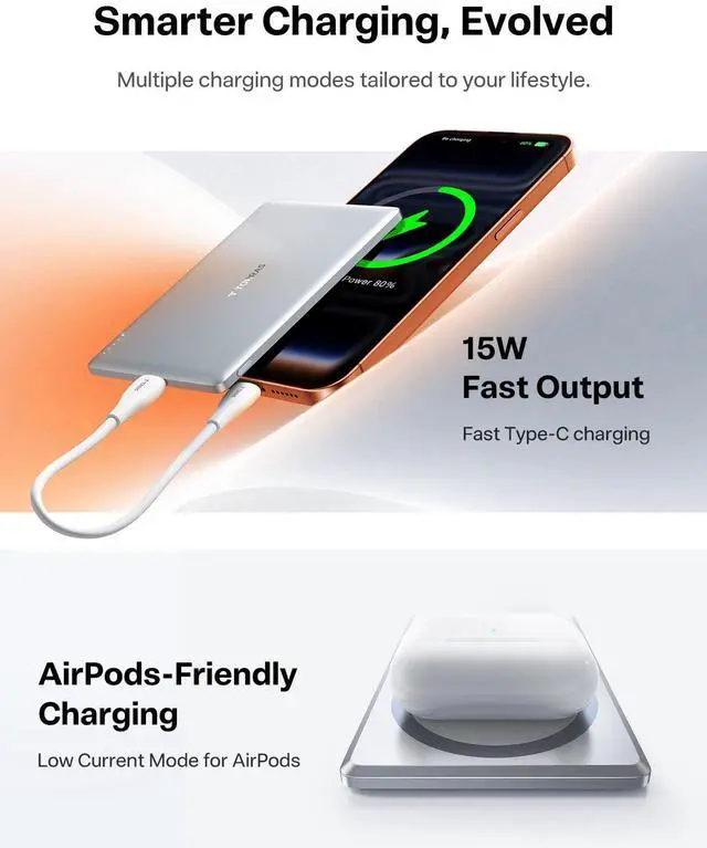 Alt view image 12 of 14 - Power Bank, Ultra Slim 5,000mAh Wireless Portable Charger with USB-C Cable, Fast Charging iPhone Air MagSafe Battery Compatible for iPhone 17 Pro Max/17 Pro/Air/17/16/15/14/13/12,White