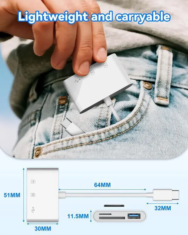Alt view image 13 of 14 - SD Card Reader, USB 3.0 Type C Memory Card Adapter, SD/TF Card Reader with USB 3 Port, SD Card Reader Compatible with iPhone 17/16/15, Pro/Air Android Phone Tablet