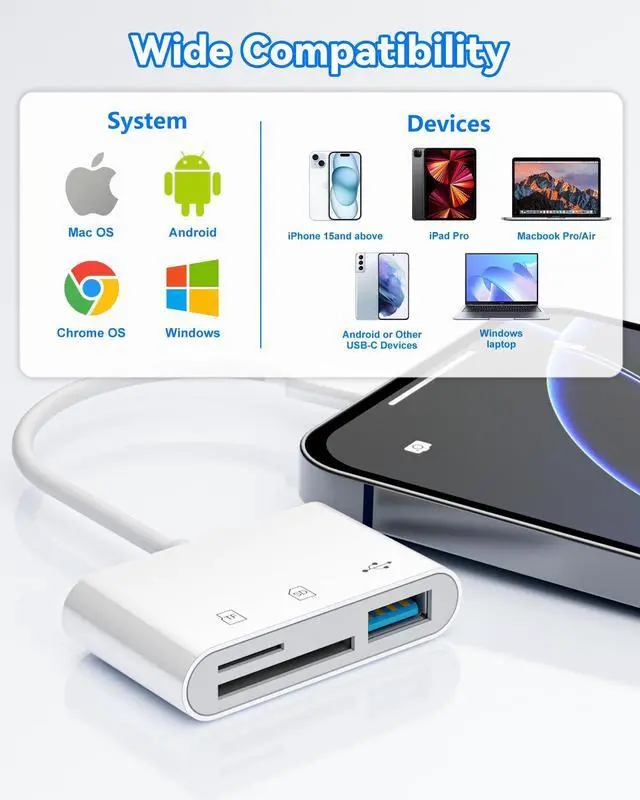 Alt view image 14 of 14 - SD Card Reader, USB 3.0 Type C Memory Card Adapter, SD/TF Card Reader with USB 3 Port, SD Card Reader Compatible with iPhone 17/16/15, Pro/Air Android Phone Tablet