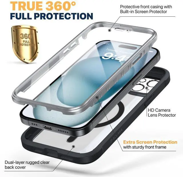 Alt view image 10 of 14 - Magnetic Designed for iPhone 15 Case, Compatible with MagSafe Built-in Touch Sensitive Anti-Scratch Screen Protector, with Camera Lens Protector for iPhone 15 6.1" (Frosted Black)