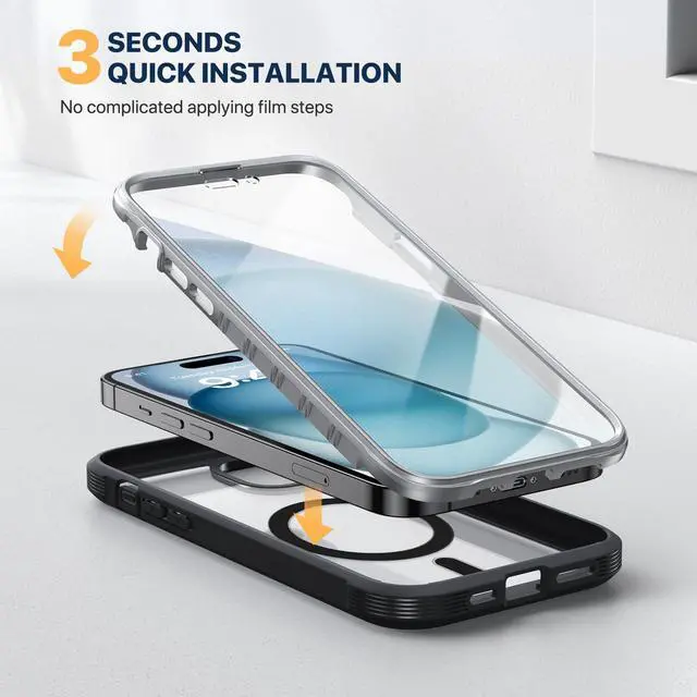 Alt view image 14 of 14 - Magnetic Designed for iPhone 15 Case, Compatible with MagSafe Built-in Touch Sensitive Anti-Scratch Screen Protector, with Camera Lens Protector for iPhone 15 6.1" (Frosted Black)