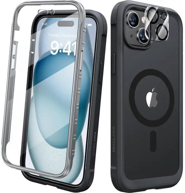 Alt view image 8 of 14 - Magnetic Designed for iPhone 15 Case, Compatible with MagSafe Built-in Touch Sensitive Anti-Scratch Screen Protector, with Camera Lens Protector for iPhone 15 6.1" (Frosted Black)