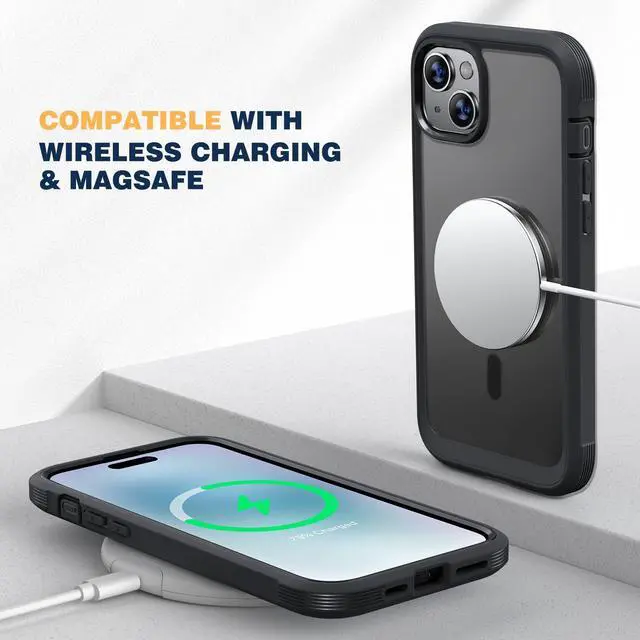 Alt view image 12 of 14 - Magnetic Designed for iPhone 15 Case, Compatible with MagSafe Built-in Touch Sensitive Anti-Scratch Screen Protector, with Camera Lens Protector for iPhone 15 6.1" (Frosted Black)