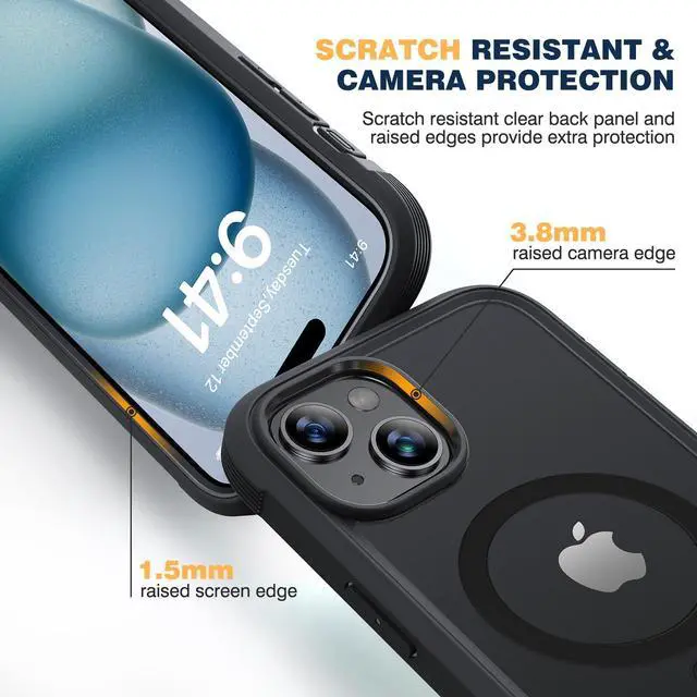 Alt view image 13 of 14 - Magnetic Designed for iPhone 15 Case, Compatible with MagSafe Built-in Touch Sensitive Anti-Scratch Screen Protector, with Camera Lens Protector for iPhone 15 6.1" (Frosted Black)