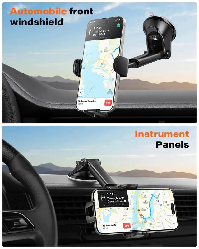Alt view image 9 of 14 - Car Phone Holder Mount, Dashboard/Windshield/Cell Phone Holder for Car, Compatible with iPhone, Samsung, All Phones,Black