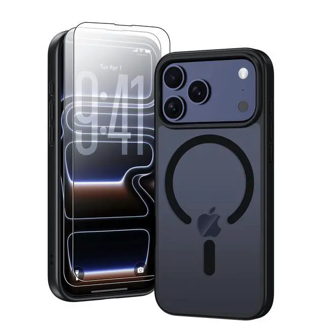 Alt view image 7 of 12 - for iPhone 17 Pro Max Case,Compatible with MagSafe,Black Magnetic Translucent Matte Cover with 2 Screen Protectors,Slim Shockproof Military-Grade Drop Protection,Phone Case 2025