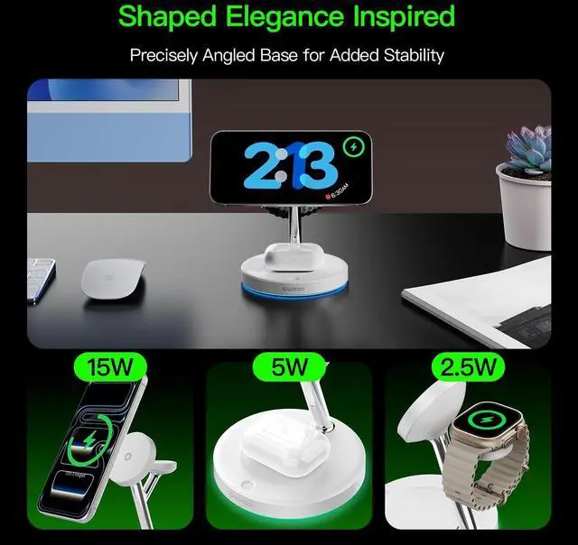 Alt view image 14 of 14 - New 3 in 1 Charging Station for Apple Compatible with Magsafe Charger Stand for iPhone 17 16 15 14 13 12 Wireless Charging Station for AirPods Wireless Charger for iWatch Series