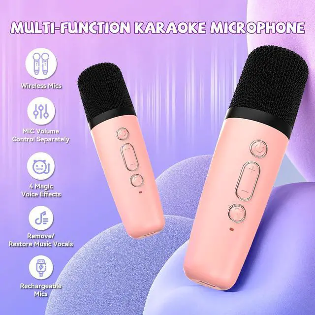 Alt view image 13 of 14 - Mini Karaoke Machine for Kids Girls Boys - Birthday Gifts for Ages 4 5 6 7 8+ Year Old - 2026 New est - Portable Bluetooth Speaker with 2 Wireless Microphone - Kids' Instrument Accessories - Pink