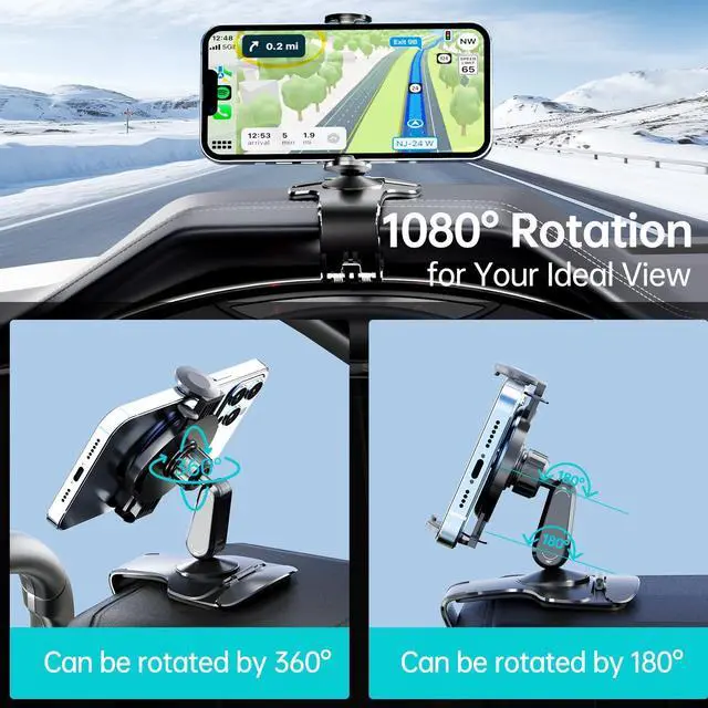Alt view image 9 of 12 - Dashboard Car Phone Holder, Universal 360° Rotation Dash Phone Mount for Car, Multifunctional Dashboard Clip Phone Bracket, Hands-Free Cell Phone Holder Stand Compatible with iPhone & Android (Black)