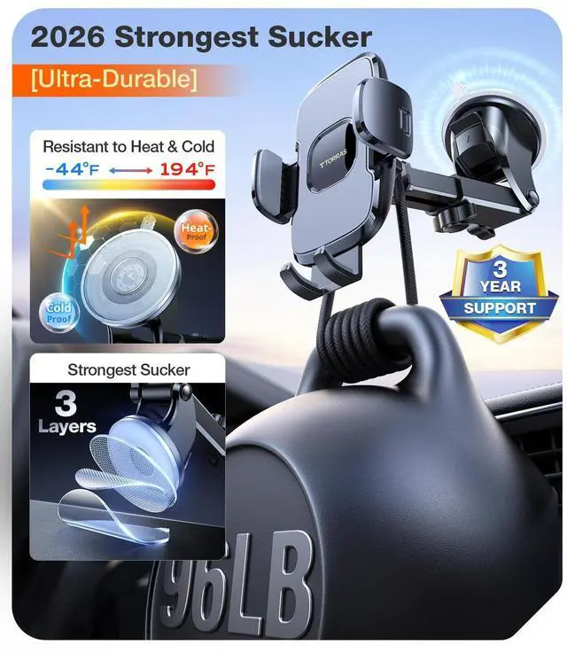 Alt view image 9 of 14 - Military-Grade Phone Holders for Your Car96+LBS Strongest SuctionCar Phone Holder Mount, Ultra-Durable Cell Phone Car Mount Truck for Dashboard Windshield Vent for iPhone 17 16 15 Pro Max Air
