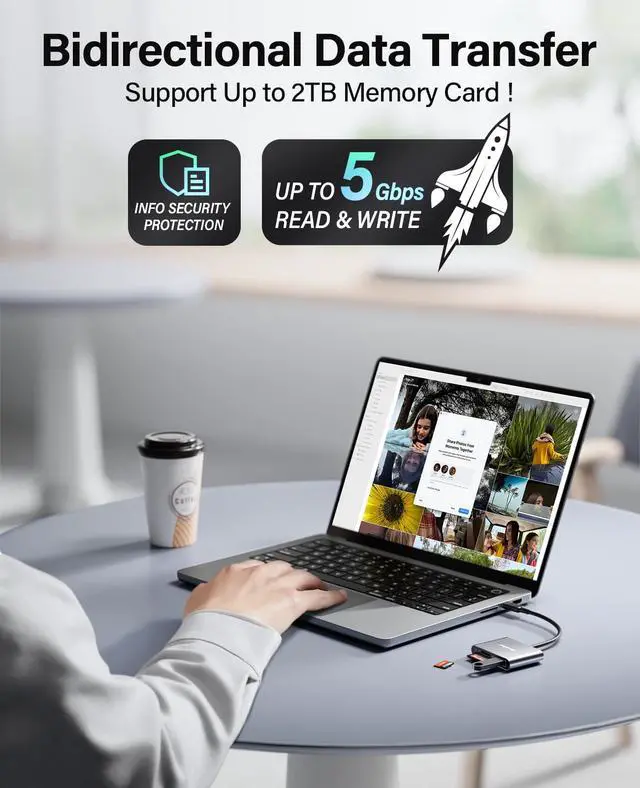 Alt view image 10 of 14 - 3-in-1 USB-C SD Card Reader, Supports 2TB SD/TF Cards with USB 2.0 Port, Compatible for USB-C Phones, Tablets, Laptops & iPhone 15,16,17, Portable Memory Card Reader for Photo/Video Transfer
