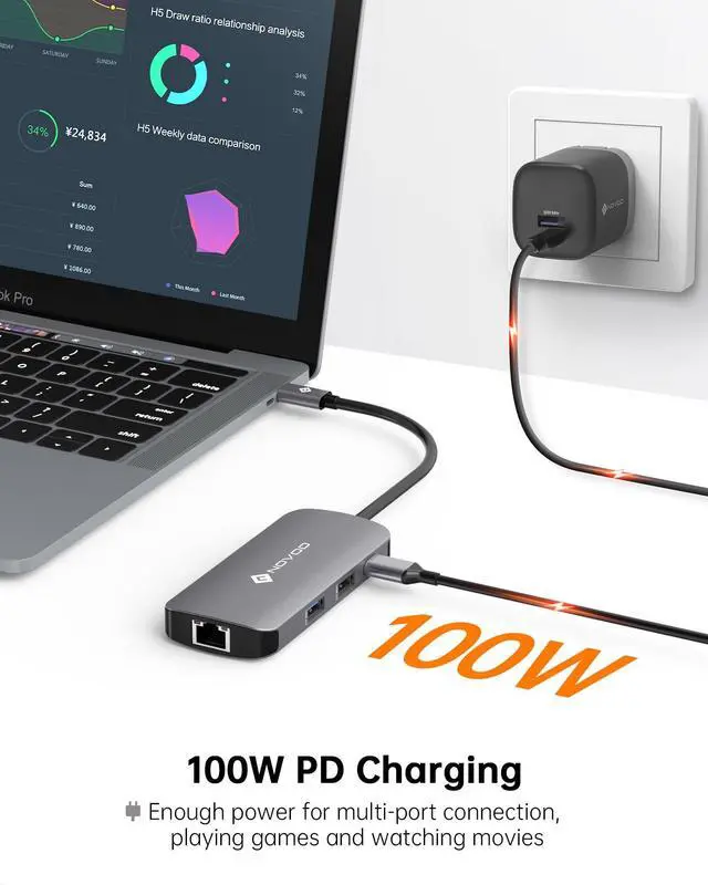 Alt view image 13 of 14 - USB C Hub Ethernet 4K@60 USB C HDMI Adapter Multiport Type C Adapter 4 USB 3.0 & USB2.0 Dongle 100W PD Dock Docking Station for MacBook Pro Air Apple iPad Pro Steam Deck Dell HP Lenovo 7-in-1