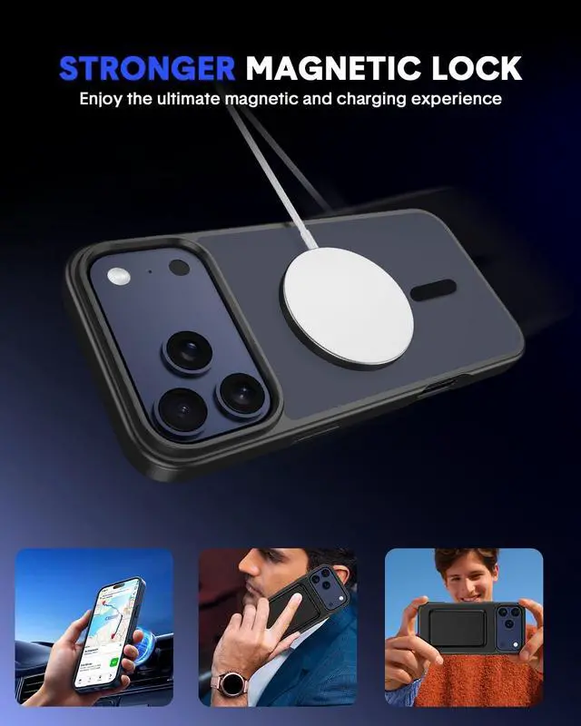 Alt view image 10 of 12 - for iPhone 17 Pro Max Case,Compatible with MagSafe,Black Magnetic Translucent Matte Cover with 2 Screen Protectors,Slim Shockproof Military-Grade Drop Protection,Phone Case 2025