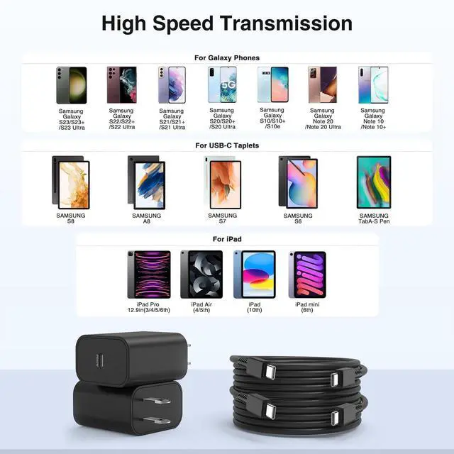 Alt view image 13 of 14 - 2Pack 45W Super Fast Charging Block and 10ft USB C to C Cable Long,Type C Wall Plug and Android Phone Charger Cord for Samsung Galaxy S25/S24 Ultra/S23+/S22 Plus/S21/S20/Note20/iPhone 17 16 15 Pro Max