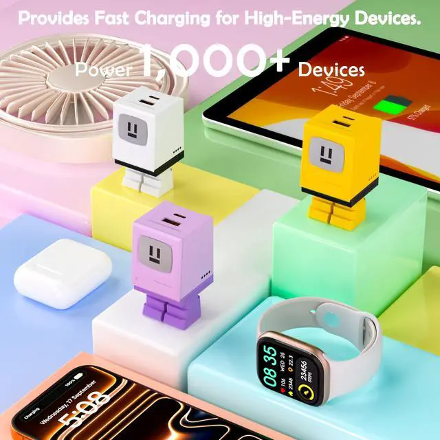 Alt view image 10 of 14 - 3 Packs USB C Charger Block Robot Wall Plug Adapters Set Dual Port Type C Charger Fast Charging USB Cell Phone Wall Charger PD 30W USB-C & QC 3.0 USB-A Plug Adapter for iPhone 17 16 15 14