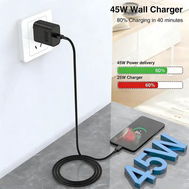 Alt view image 9 of 14 - 2Pack 45W Super Fast Charging Block and 10ft USB C to C Cable Long,Type C Wall Plug and Android Phone Charger Cord for Samsung Galaxy S25/S24 Ultra/S23+/S22 Plus/S21/S20/Note20/iPhone 17 16 15 Pro Max