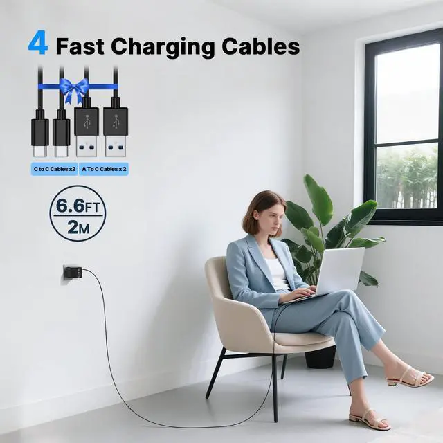 Alt view image 9 of 12 - 2 Pack 200W USB C Charger Block, Foldable 4-Port GaN5 Super Fast Charger USB C, Dual 65W Type C Charging Block, Laptop Fast Charging Adapter for MacBook Pro/Air, iPad, iPhone, Samsung Galaxy Black