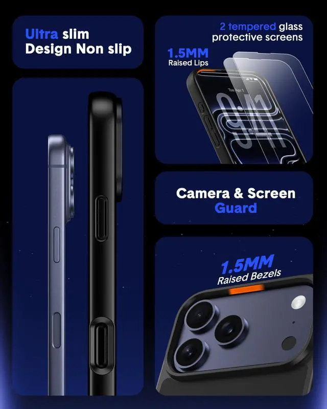 Alt view image 9 of 12 - for iPhone 17 Pro Max Case,Compatible with MagSafe,Black Magnetic Translucent Matte Cover with 2 Screen Protectors,Slim Shockproof Military-Grade Drop Protection,Phone Case 2025