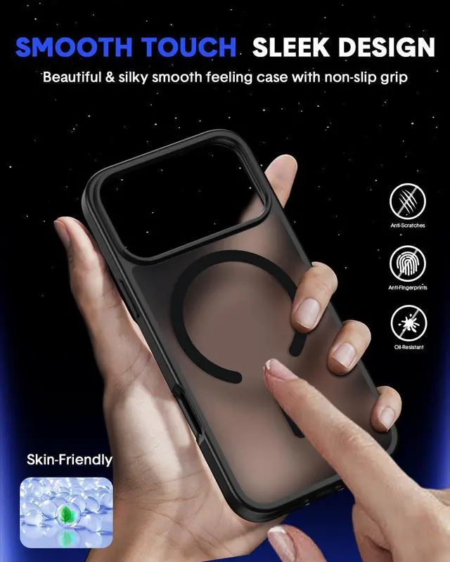 Alt view image 12 of 12 - for iPhone 17 Pro Max Case,Compatible with MagSafe,Black Magnetic Translucent Matte Cover with 2 Screen Protectors,Slim Shockproof Military-Grade Drop Protection,Phone Case 2025