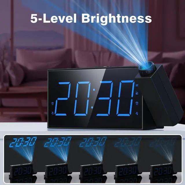 Alt view image 11 of 14 - FM Radio Projection Alarm Clock for Bedroom, Large LED Display with Dimmer, Dual Alarms, USB Charger, Sleep Timer,Clock Radio for Heavy Sleepers