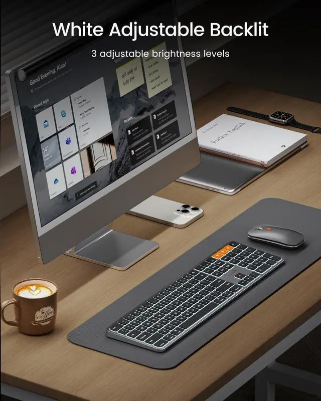Alt view image 10 of 14 - Backlit Bluetooth Keyboard and Mouse for Mac, KM100-A Full Size Wireless Keyboard Mouse for Mac, Multi-Device Rechargeable for MacBook Pro/Air, iPhone, iPad, Space Gray