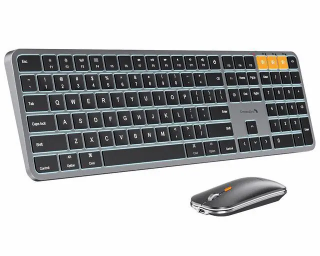 Alt view image 8 of 14 - Backlit Bluetooth Keyboard and Mouse for Mac, KM100-A Full Size Wireless Keyboard Mouse for Mac, Multi-Device Rechargeable for MacBook Pro/Air, iPhone, iPad, Space Gray