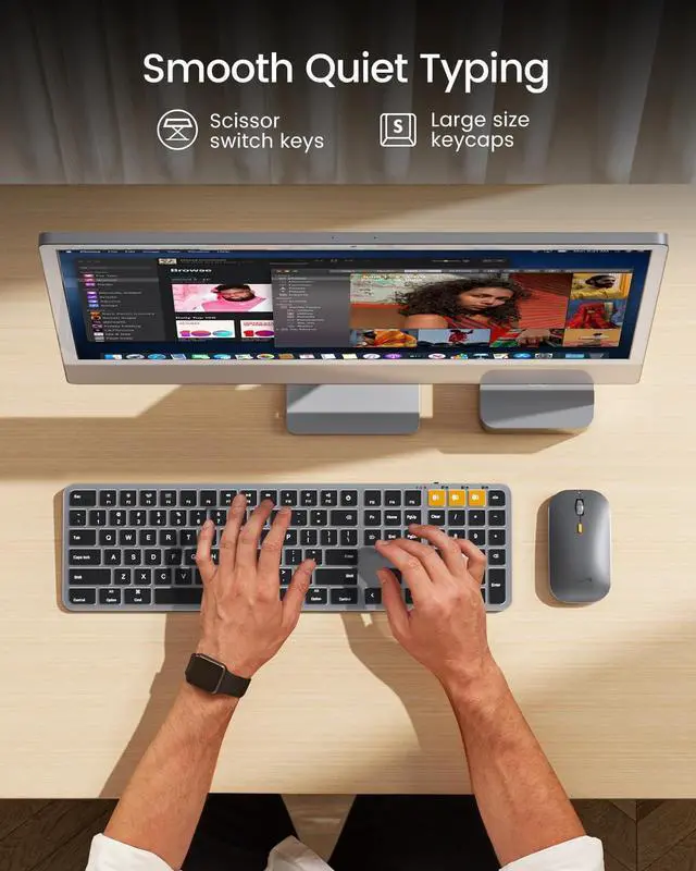 Alt view image 11 of 14 - Backlit Bluetooth Keyboard and Mouse for Mac, KM100-A Full Size Wireless Keyboard Mouse for Mac, Multi-Device Rechargeable for MacBook Pro/Air, iPhone, iPad, Space Gray