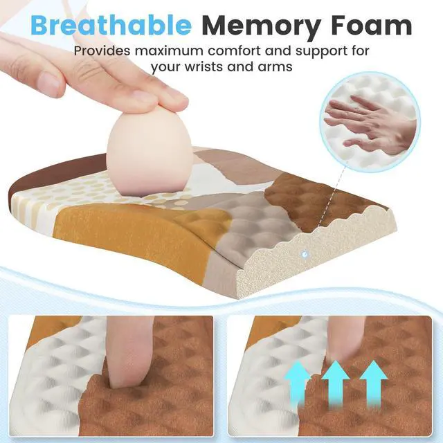 Alt view image 14 of 14 - Ergonomic Mouse Pad with Wrist Support and Keyboard Pad Set, 3 PCS Computer Carpal Tunnel Mouse Pads for Desk with Coaster, Memory Foam Mousepad for Home Office, Brown Boho