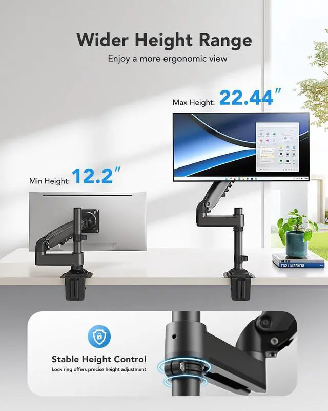 Alt view image 13 of 14 - Single Monitor Arm, Adjustable Desk Mount for 13-34 inch Screens, Holds 19.8lb, 22.44 inch Max Height, Full Motion Swivel Gaming Monitor Stand with VESA 75x75mm and 100x100mm Compatibility