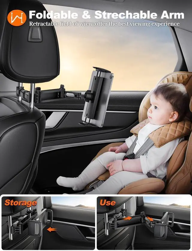 Alt view image 9 of 12 - Car Headrest Tablet Holder Mount Stretchable Backseat Tablets Stand for Kids, Car Seat Mounts Compatible with iPad Pro 12.9 Air Mini, iPhone, Galaxy Tab, Switch, All 4.7-12.9" Screen Devices