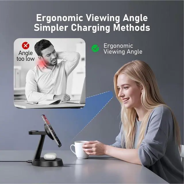 Alt view image 13 of 14 - 3 in 1 Wireless Charging Station for Apple, 15W Mag-Safe Charger Stand for iPhone17/16/15/14/13/12 Pro/Max/Plus/, Phone Charger Stand for Airpods 4/3/2, Wireless Charger for iWatch Series(Black)
