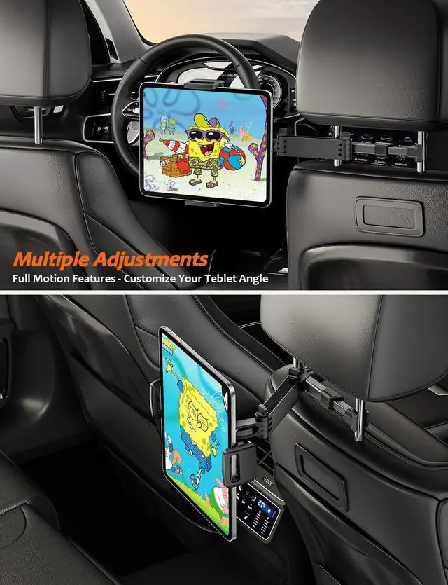 Alt view image 10 of 12 - Car Headrest Tablet Holder Mount Stretchable Backseat Tablets Stand for Kids, Car Seat Mounts Compatible with iPad Pro 12.9 Air Mini, iPhone, Galaxy Tab, Switch, All 4.7-12.9" Screen Devices