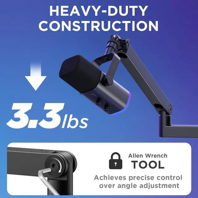 Alt view image 14 of 14 - 2026 Upgraded Microphone Boom Arm, Magnetic Cable Management Low Profile Mic Stand 360° Rotatable Desk Mount for Fifine AM8 K669B Blue Yeti HyperX QuadCast SoloCast AT2020, Black