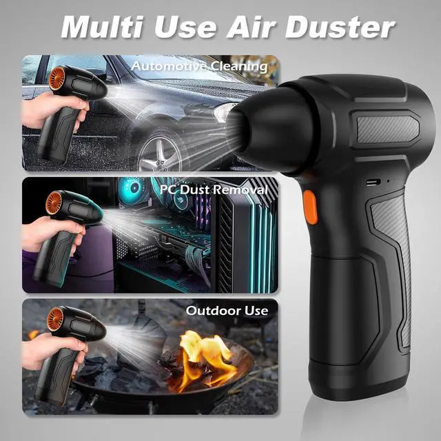 Alt view image 11 of 14 - Compressed Air Duster - 200,000RPM Electric Air Duster, Canned Air Blower Alternative for PC, Keyboard, Building Toys, Campfire, Leaf, Home Cleaning (Orange)