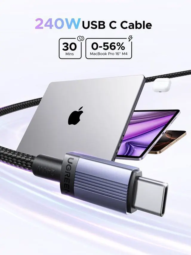 Alt view image 9 of 14 - 2-Pack 240W USB C to USB C Cable, Fast Charging USB C Cable for iPhone 17 Pro Max/16/15, Galaxy S25/S24/S23, Pixel 10/9/8, MacBook Pro/Air, ThinkBook, Dell XPS, iPad Pro/Air, Steam Deck, 3.3FT