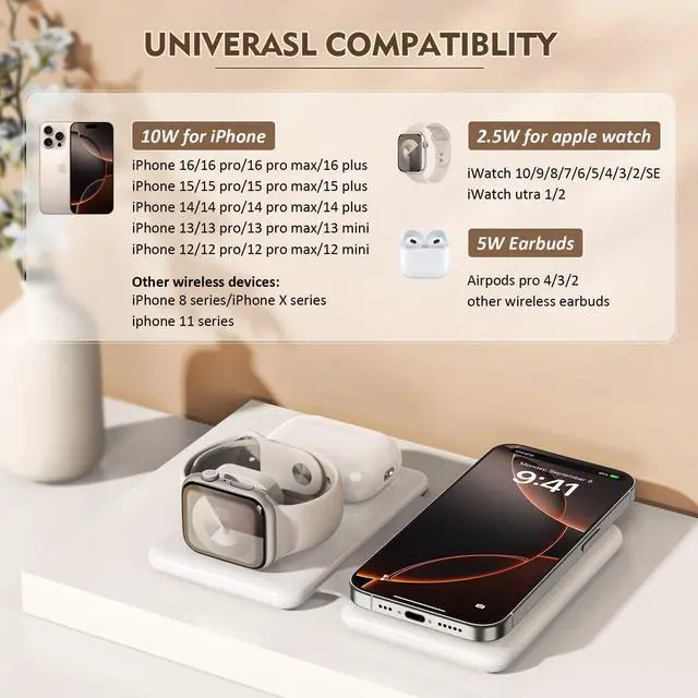 Alt view image 9 of 14 - Magnetic Wireless Charger for iPhone: 3 in 1 Travel Charging Station for Apple Devices for iPhone 17 Air 16 15 14 13 12 Pro Max Plus - Foldable Charging Pad for Apple Watch Series & Airpods 4 3 2 Pro