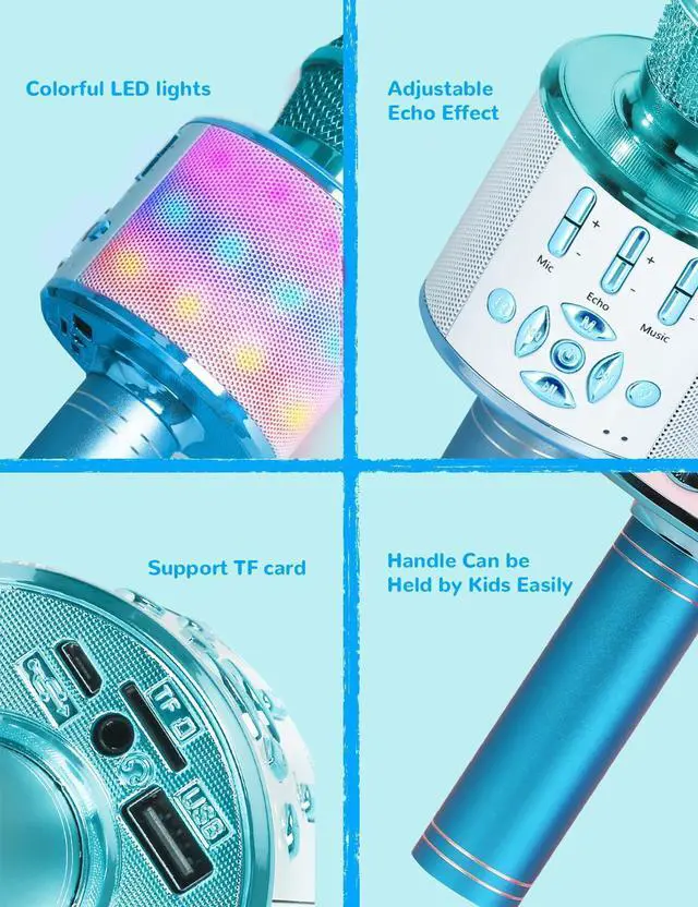 Alt view image 11 of 14 - Karaoke Microphone Machine Toys for Girls Bluetooth Microphone with LED Light, Christmas Birthday Gift for Girls Boys 3 4 5 6 7 8 9 10 11 12 Year Old Kids Toys(Blue)