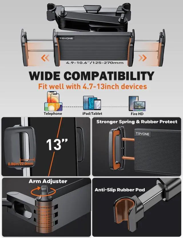 Alt view image 12 of 12 - Car Headrest Tablet Holder Mount Stretchable Backseat Tablets Stand for Kids, Car Seat Mounts Compatible with iPad Pro 12.9 Air Mini, iPhone, Galaxy Tab, Switch, All 4.7-12.9" Screen Devices