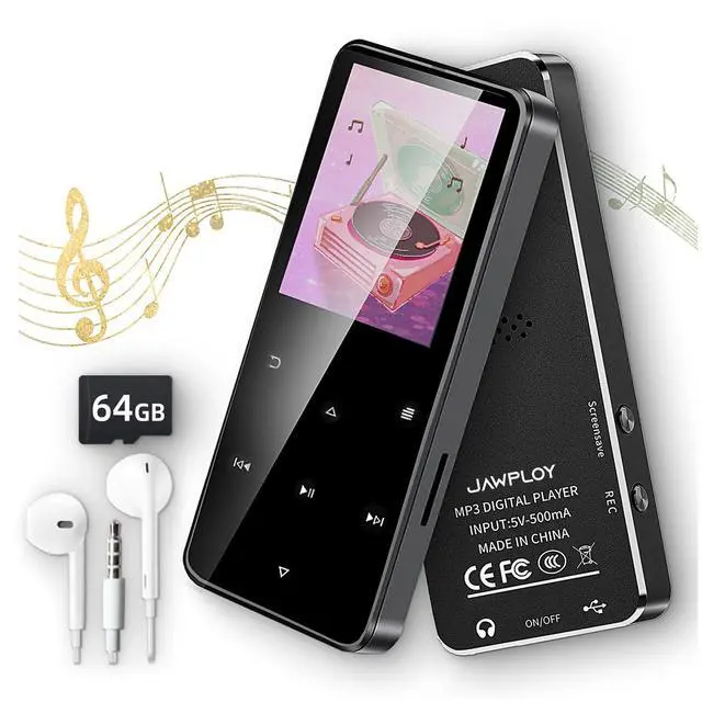 Alt view image 8 of 14 - 16GB+64GB MP3 Player with Bluetooth Portable HiFi Music Player with HD Speaker, Lossless Sound, FM Radio, Voice Recorder, Touch Buttons, E-Book (Earphones & 16GB + 64GB Card Included, Alloy Metal)