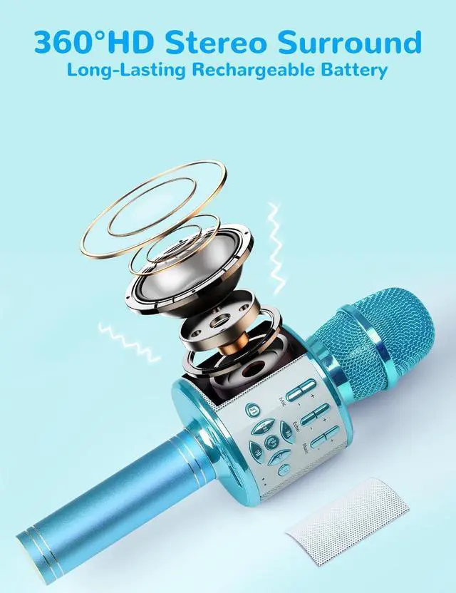 Alt view image 9 of 14 - Karaoke Microphone Machine Toys for Girls Bluetooth Microphone with LED Light, Christmas Birthday Gift for Girls Boys 3 4 5 6 7 8 9 10 11 12 Year Old Kids Toys(Blue)