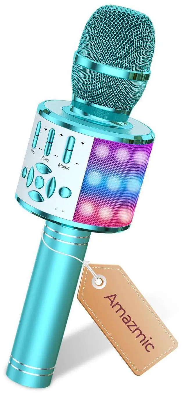 Alt view image 8 of 14 - Karaoke Microphone Machine Toys for Girls Bluetooth Microphone with LED Light, Christmas Birthday Gift for Girls Boys 3 4 5 6 7 8 9 10 11 12 Year Old Kids Toys(Blue)