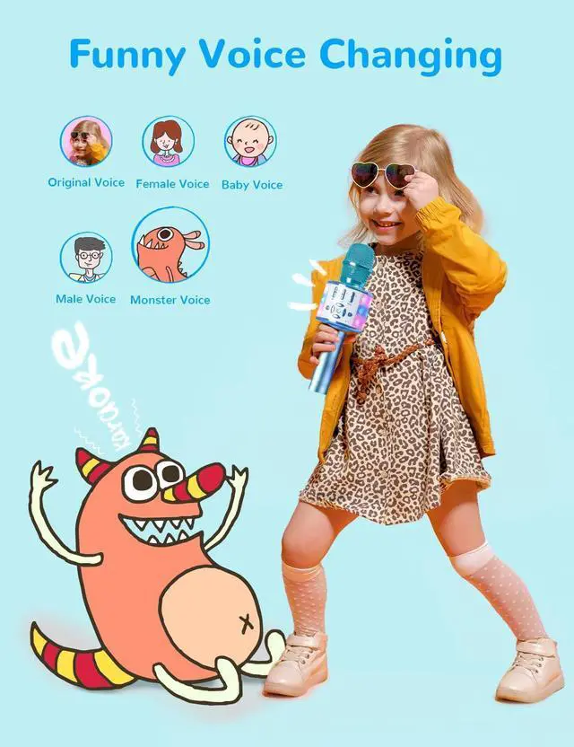 Alt view image 12 of 14 - Karaoke Microphone Machine Toys for Girls Bluetooth Microphone with LED Light, Christmas Birthday Gift for Girls Boys 3 4 5 6 7 8 9 10 11 12 Year Old Kids Toys(Blue)