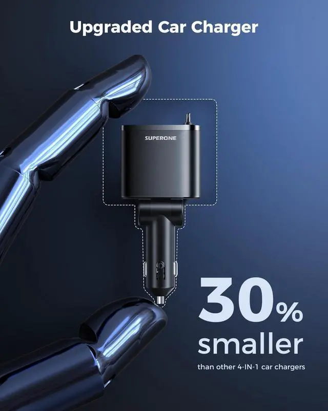 Alt view image 14 of 14 - Retractable Car Charger, 99W Car Phone Charger with Cables Fast Charging, USB C Car Charger Adapter for iPhone 17 16 15 14 13 12, Samsung, Black