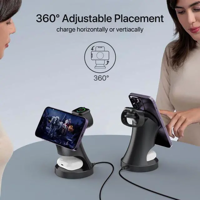 Alt view image 12 of 14 - 3 in 1 Wireless Charging Station for Apple Devices,Magsafe Charger for IPhone17 16 15 14 13 12 Pro/Max/Plus/Mini Wireless Charger Station for AirPods 2/3/4/Pro iWatch Ultra11/10/9/8/7/SE/6/5/4/3/2