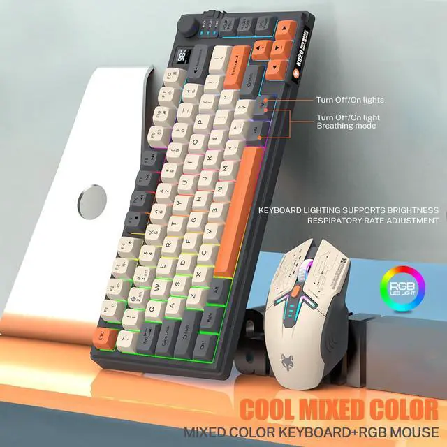 Alt view image 14 of 14 - 75 Wireless Gaming Keyboard and Mouse Combo, Tri-Mode BT5.0/2.4GHz/USB-C, RGB Backlit Keyboard + 3D 1600DPI Mice, 2000mAh Battery, 80 Keys, Knob Volume Control (Black)
