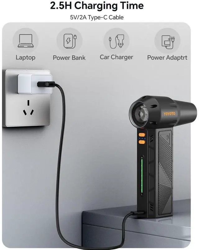 Alt view image 13 of 14 - Compressed Air Duster, 300000RPM Powerful Electric Air Duster Rechargeable with LED Light and Brushless Motor, 4-Gear Cordless Mini Air Blower for Keyboard, Computers, Car, Outdoors (Black)