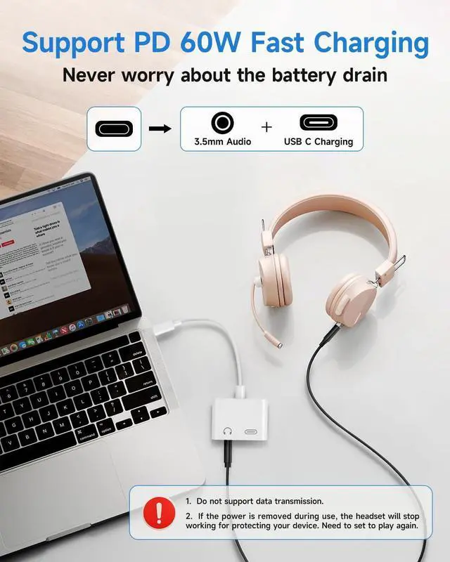 Alt view image 11 of 14 - USB C to 3.5mm Headphone and Charger Adapter, Type C to Aux Jack Dongle Cable Cord with PD Fast Charging for iPhone 15/16/17 Pro/Max/Plus, iPad, Samsung Galaxy S22/S23/S24 Ultra, Note 20(5-Pack)