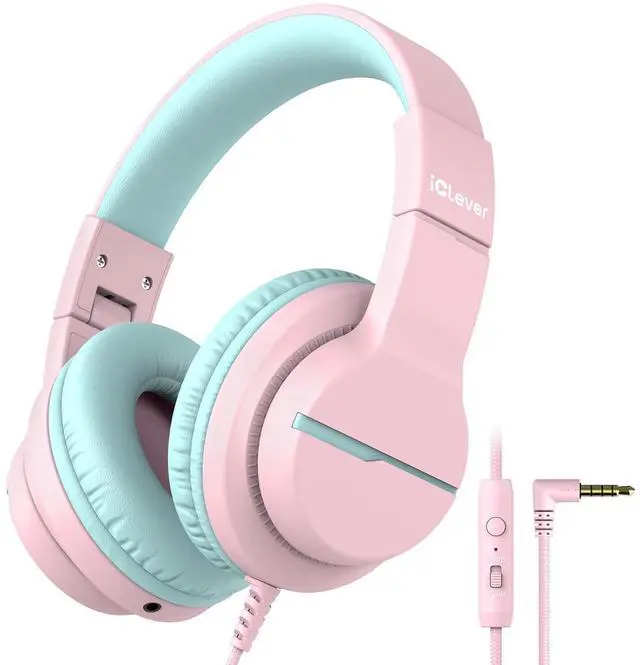 Alt view image 8 of 14 - HS19 Kids Headphones with Microphone for School, Safe Volume Limited, Over-Ear Girls Boys Headphones for Kids with Shareport, Foldable Wired for iPad/Travel (Pink)